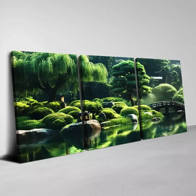 3pcs  Lush Green Scenery with lake & Bridge Wall Art Set Canvas Framed 50x70cm -  High Quality Print 100% Australian Made Wall Canvas Ready to Hang