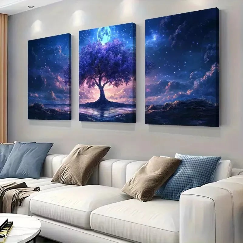 3pcs Magical Tree Moon and Starry Sky   Art Set Canvas Framed 50x70cm -  High Quality Print 100% Australian Made Wall Canvas Ready to Hang