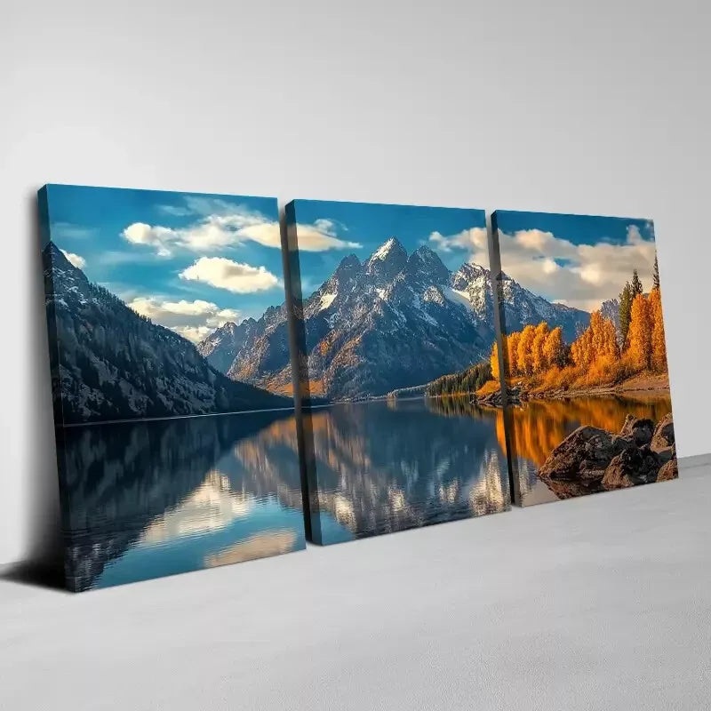 3pcs Modern Mountain And River Scenery Views Wall Art Set Canvas Framed 50x70cm -  High Quality Print 100% Australian Made Wall Canvas Ready to Hang