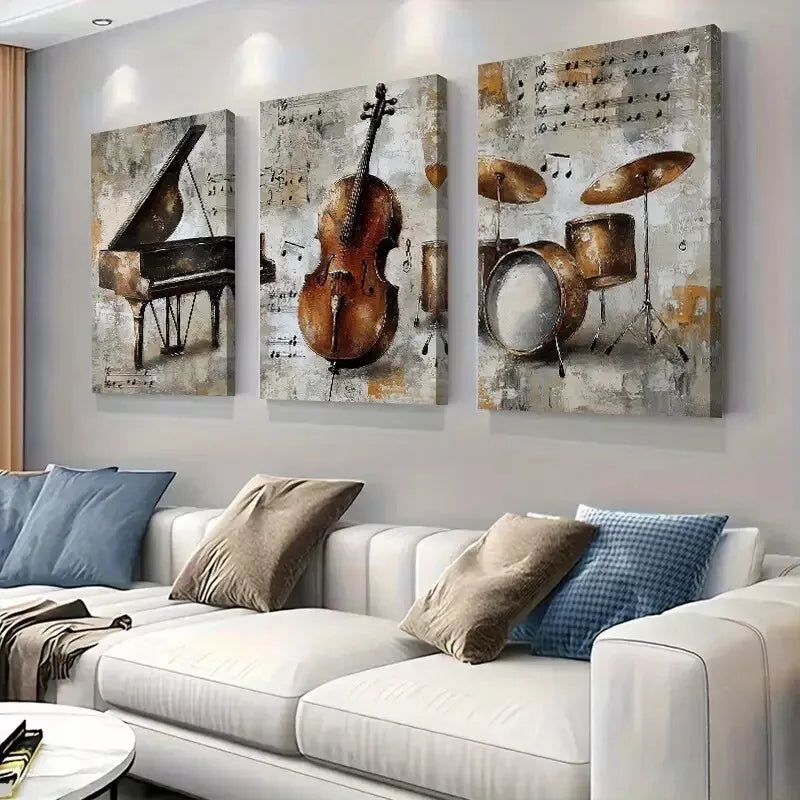 3pcs   Musical Instruments Artwork Piano Art Set Canvas Framed 50x70cm -  High Quality Print 100% Australian Made Wall Canvas Ready to Hang