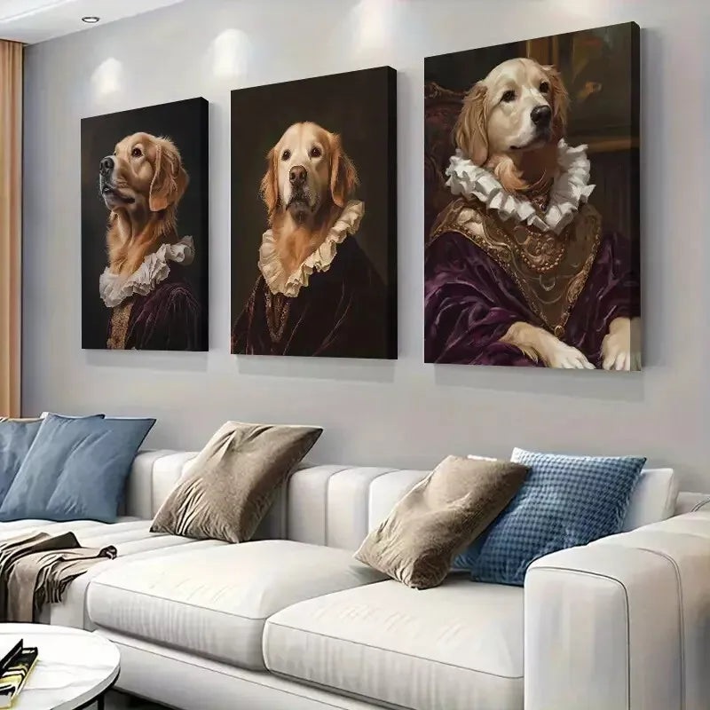 3pcs  Renaissance Golden Retriever Dog  Art Set Canvas Framed 50x70cm -  High Quality Print 100% Australian Made Wall Canvas Ready to Hang