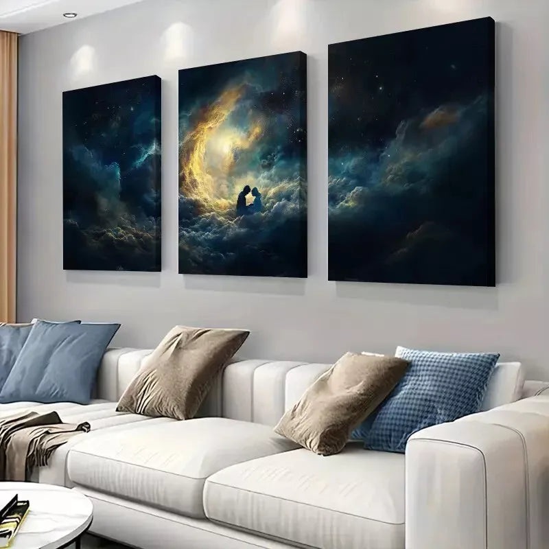 3pcs  Romantic Lovers Clouds Dreamy Starry Night  Art Set Canvas Framed 50x70cm -  High Quality Print 100% Australian Made Wall Canvas Ready to Hang