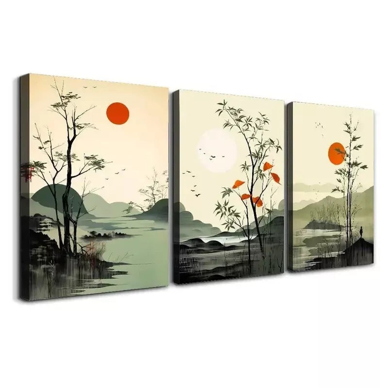 3pcs  Stylish Minimalist Sage Green Plant   Art Set Canvas Framed 50x70cm -  High Quality Print 100% Australian Made Wall Canvas Ready to Hang