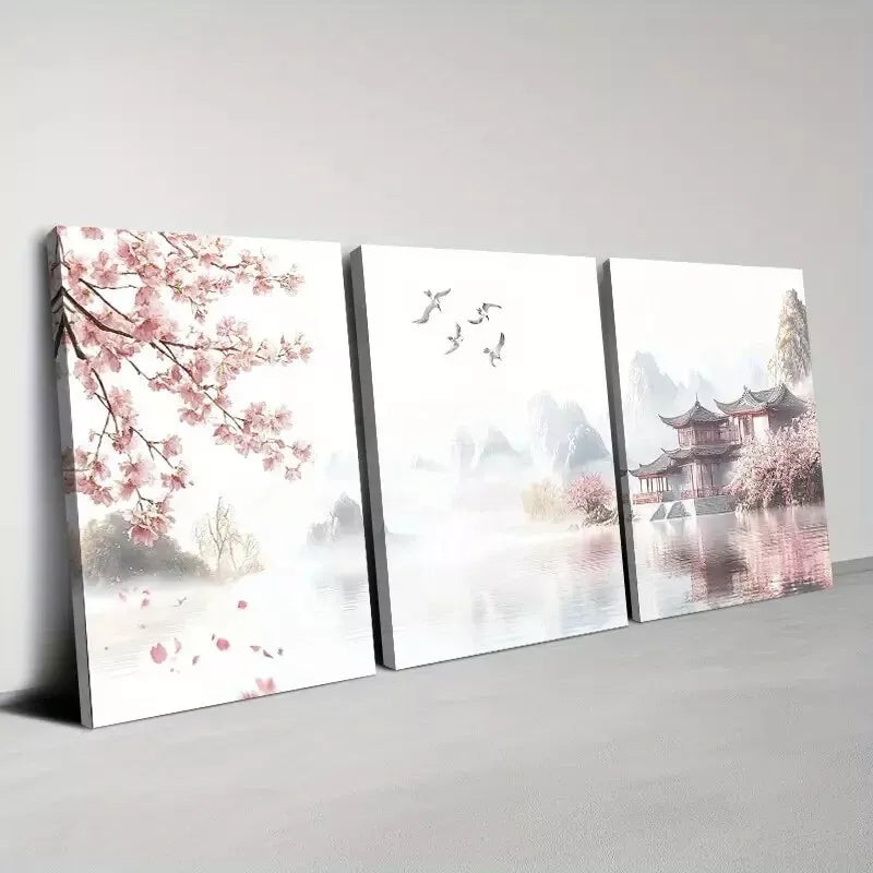 3pcs  Vintage-Inspired Colorful Landscape Floral  Art Set Canvas Framed 50x70cm -  High Quality Print 100% Australian Made Wall Canvas Ready to Hang