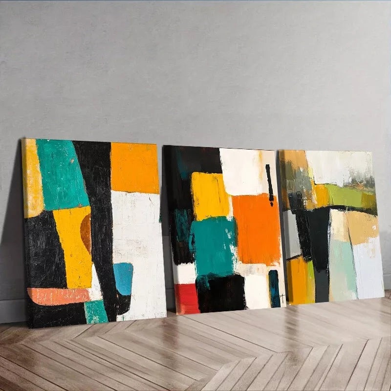 3pcs Abstract Design In Black White and Yellow   Wall Art Set Canvas Framed 50x70cm -  High Quality Print 100% Australian Made Wall Canvas Ready to Hang