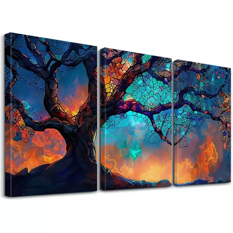 3pcs Abstract Fiery Dreamscape Cosmic Tree Art Set Canvas Framed 50x70cm -  High Quality Print 100% Australian Made Wall Canvas Ready to Hang