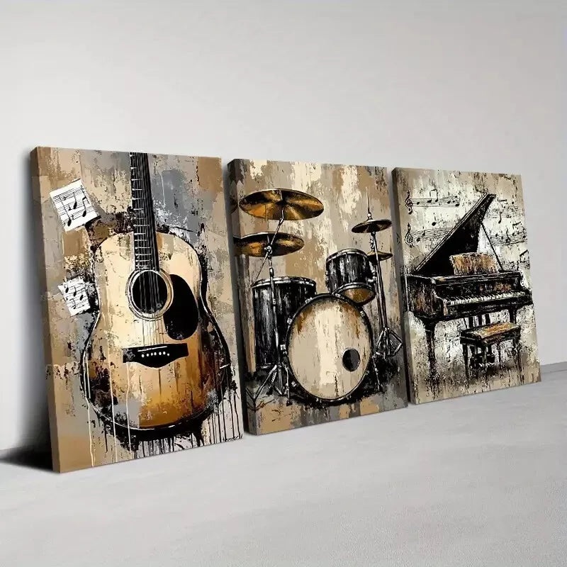3pcs  Abstract Musical Instruments Wall Art Set Canvas Framed 50x70cm -  High Quality Print 100% Australian Made Wall Canvas Ready to Hang