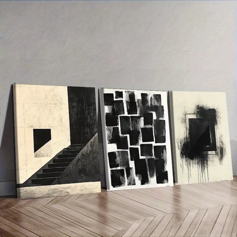 3pcs Black Ink Painting Abstract Dark  Wall Art Set Canvas Framed 50x70cm -  High Quality Print 100% Australian Made Wall Canvas Ready to Hang