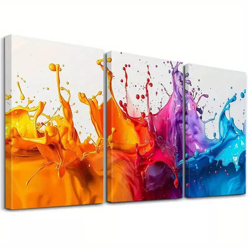 3pcs Decorative Blue And Orange Paint Splash     Art Set Canvas Framed 50x70cm -  High Quality Print 100% Australian Made Wall Canvas Ready to Hang