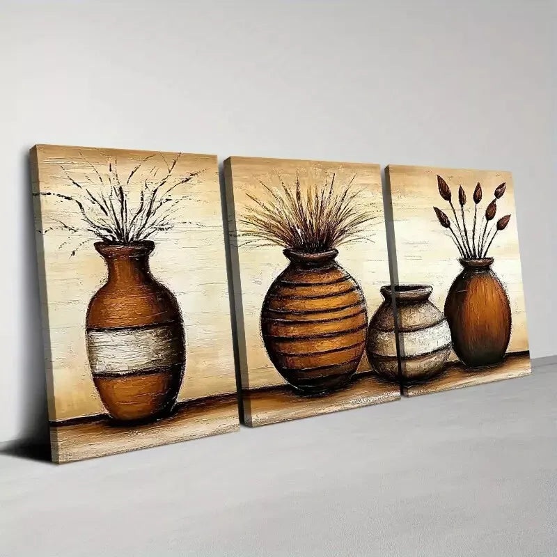 3pcs Elegant Plant Vase Painting Wall Art Set Canvas Framed 50x70cm -  High Quality Print 100% Australian Made Wall Canvas Ready to Hang