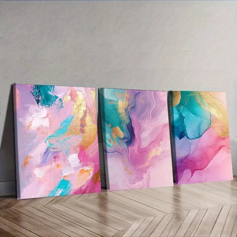 3pcs Featuring Abstract Designs Colorful Wall Art Set Canvas Framed 50x70cm -  High Quality Print 100% Australian Made Wall Canvas Ready to Hang