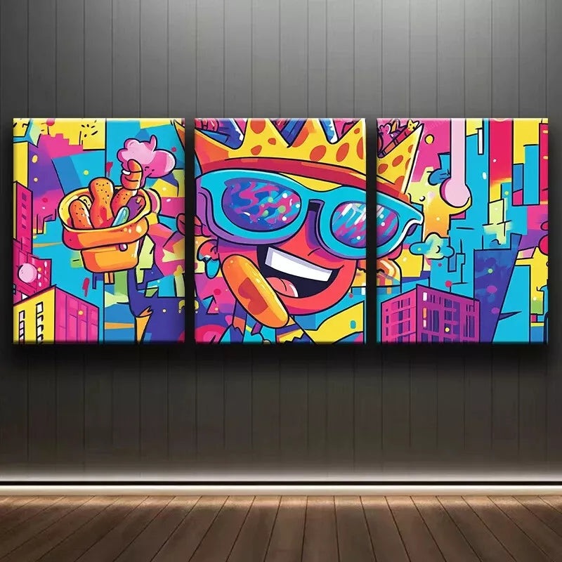 3pcs Featuring Lively Cartoon Design Wall Art Set Canvas Framed 50x70cm -  High Quality Print 100% Australian Made Wall Canvas Ready to Hang