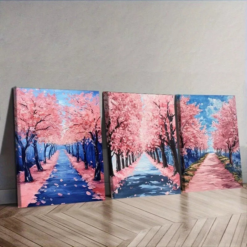 3pcs Featuring Pink Cherry Blossom Trees Nature  Wall Art Set Canvas Framed 50x70cm -  High Quality Print 100% Australian Made Wall Canvas Ready to Hang