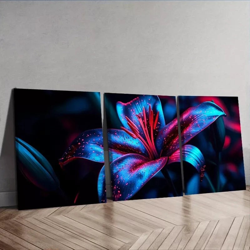 3pcs Lily Flowers Nature Dark Background  Wall Art Set Canvas Framed 50x70cm -  High Quality Print 100% Australian Made Wall Canvas Ready to Hang