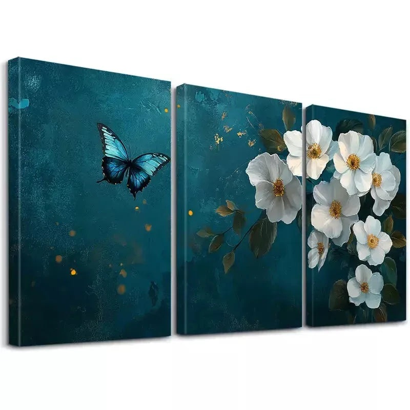 3pcs   Modern Classic Blue Leaves Abstract Art Set Canvas Framed 50x70cm -  High Quality Print 100% Australian Made Wall Canvas Ready to Hang