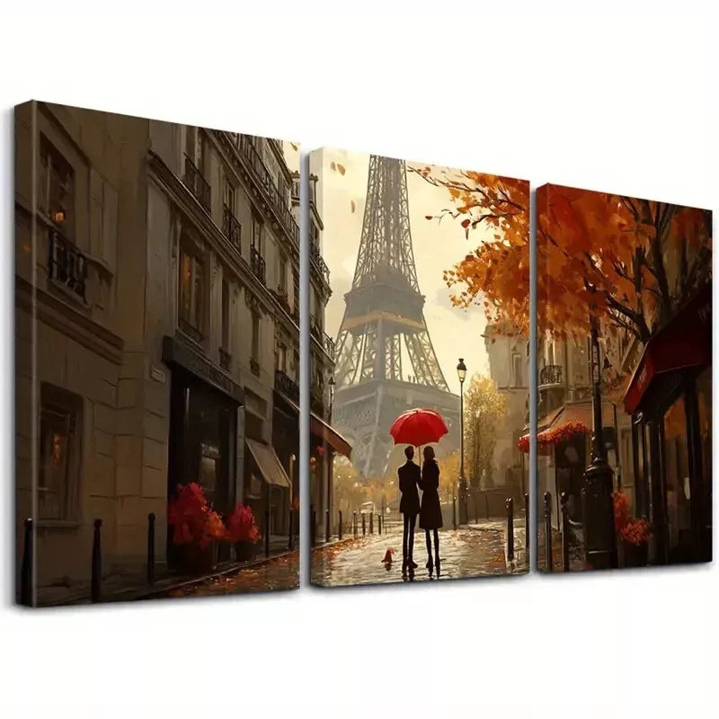 3pcs Modern Couple Walking Near Eiffel Tower Art Set Canvas Framed 50x70cm -  High Quality Print 100% Australian Made Wall Canvas Ready to Hang