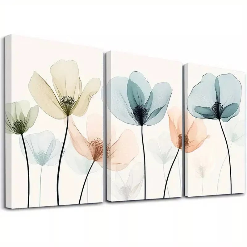 3pcs Modern Elegant Decorative Pastel Flowers Art Set Canvas Framed 50x70cm -  High Quality Print 100% Australian Made Wall Canvas Ready to Hang