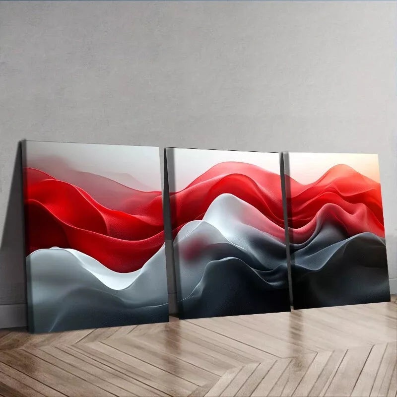 3pcs  Red and Black Waves Design Mixed Colors Wall Art Set Canvas Framed 50x70cm -  High Quality Print 100% Australian Made Wall Canvas Ready to Hang