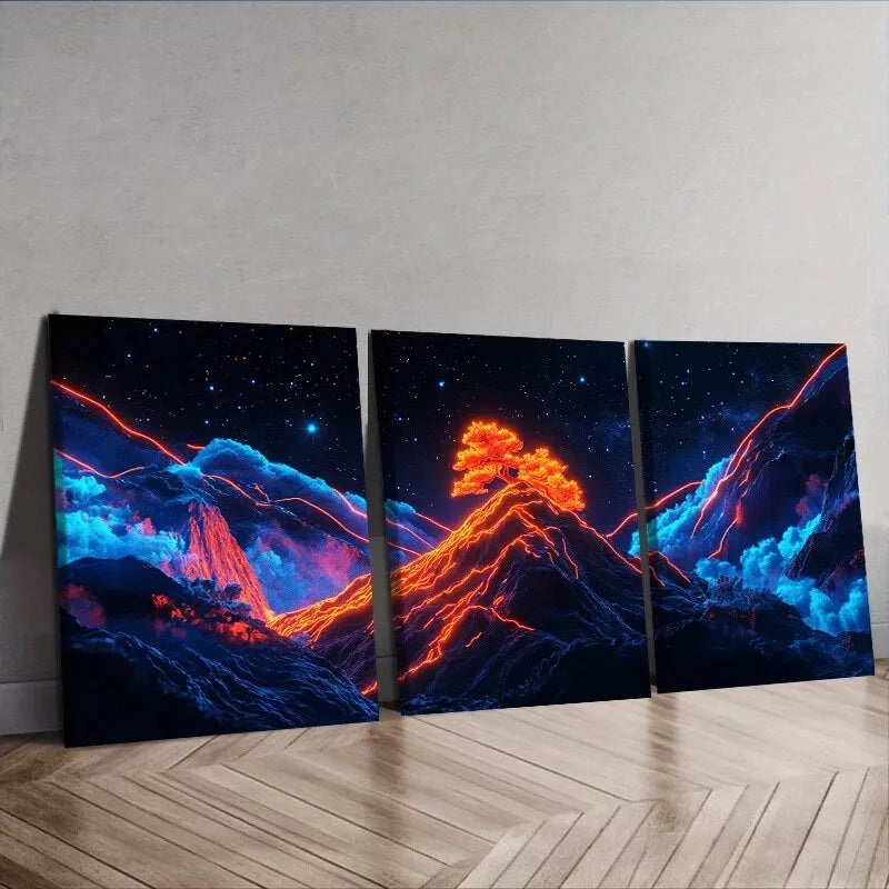 3pcs  Starry Sky Design Mountains Dark Background Wall Art Set Canvas Framed 50x70cm -  High Quality Print 100% Australian Made Wall Canvas Ready to Hang