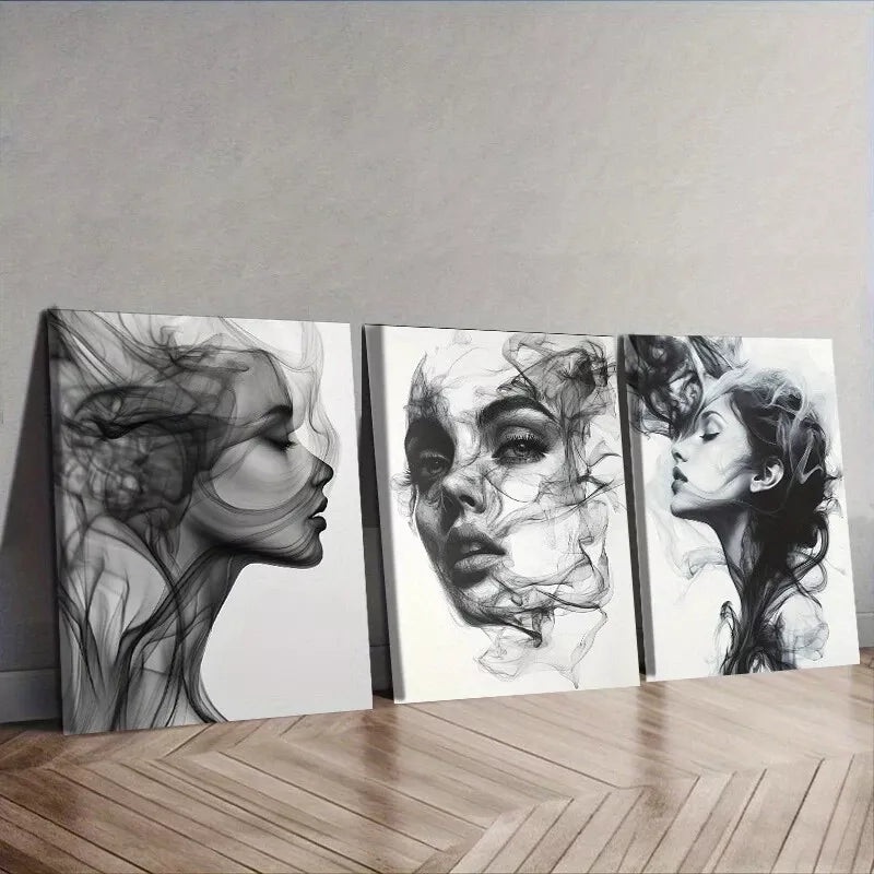 3pcs  Stunning Woman Created From Smoke Wall Art Set Canvas Framed 50x70cm -  High Quality Print 100% Australian Made Wall Canvas Ready to Hang