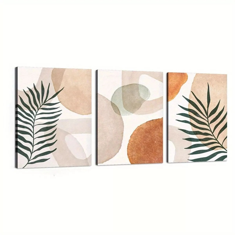 3pcs  Warm Neutral Tones Abstract Shapes Art Wall Art Set Canvas Framed 50x70cm -  High Quality Print 100% Australian Made Wall Canvas Ready to Hang