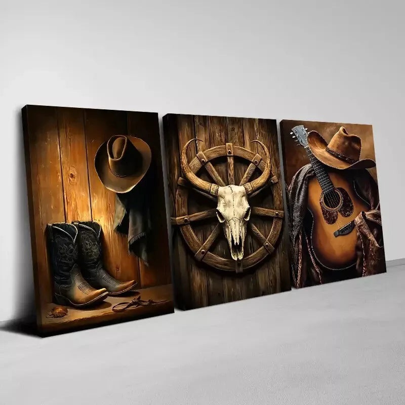 3pcs  Western Cowboy Themed Horse Guitar & Skull Wall Art Set Canvas Framed 50x70cm -  High Quality Print 100% Australian Made Wall Canvas Ready to Hang (Copy)