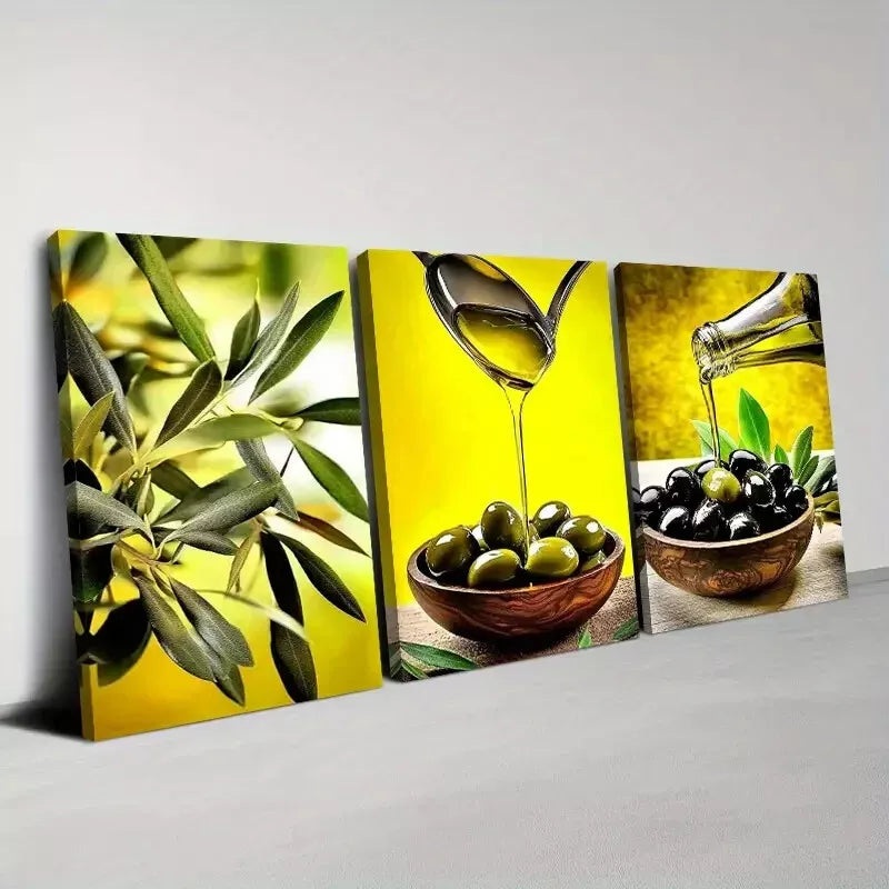 3pcs Abstract Charming Olive Oil with Greenery Art Set Canvas Framed 50x70cm -  High Quality Print 100% Australian Made Wall Canvas Ready to Hang