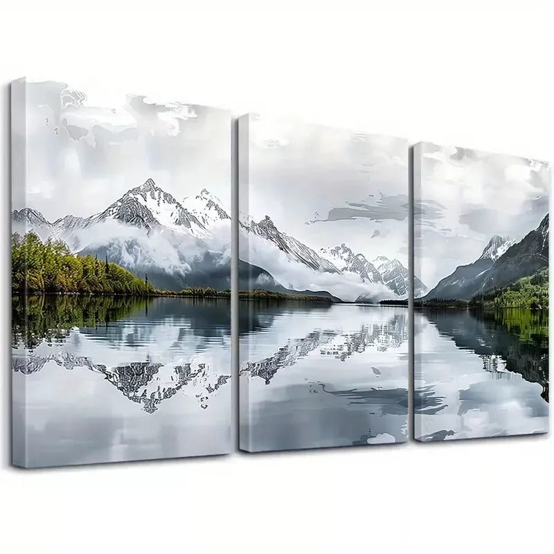 3pcs   Abstract Decorative Landscape Serene Snowy Art Set Canvas Framed 50x70cm -  High Quality Print 100% Australian Made Wall Canvas Ready to Hang