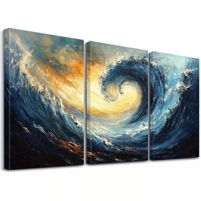 3pcs  Abstract Ocean Wave Swirling Sea Motion  Art Set Canvas Framed 50x70cm -  High Quality Print 100% Australian Made Wall Canvas Ready to Hang