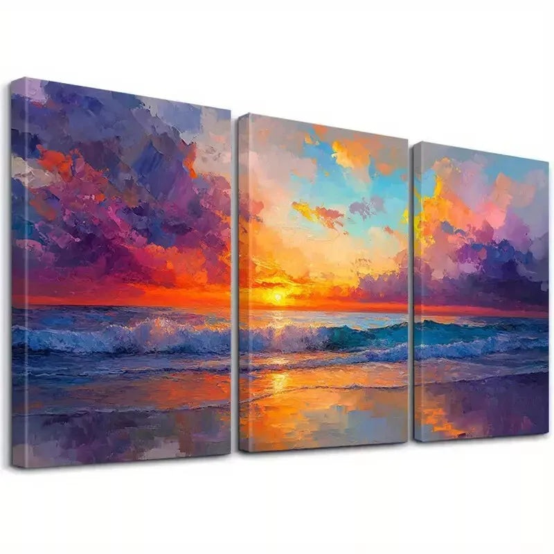 3pcs  Aesthetic Sky Waves Seascape Sunset Art Set Canvas Framed 50x70cm -  High Quality Print 100% Australian Made Wall Canvas Ready to Hang