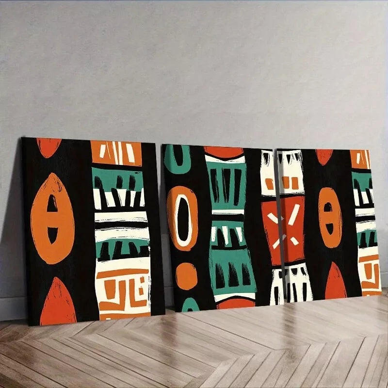 3pcs African patterns Shapes Colors Designs Wall Art Set Canvas Framed 50x70cm -  High Quality Print 100% Australian Made Wall Canvas Ready to Hang