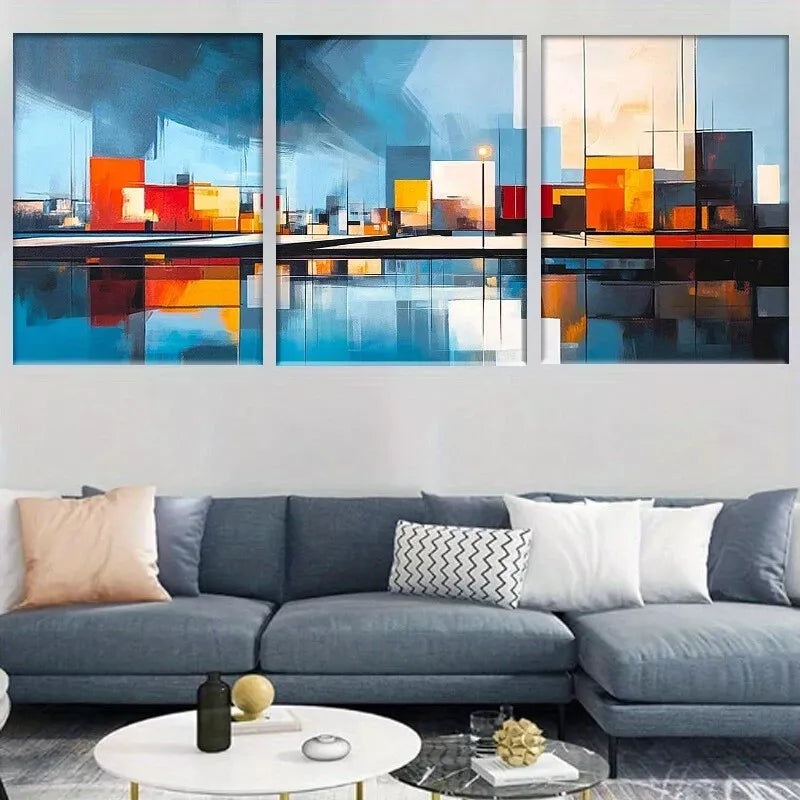3pcs Art Deco Modern Glam Geometric Urban  Wall Art Set Canvas Framed 50x70cm -  High Quality Print 100% Australian Made Wall Canvas Ready to Hang