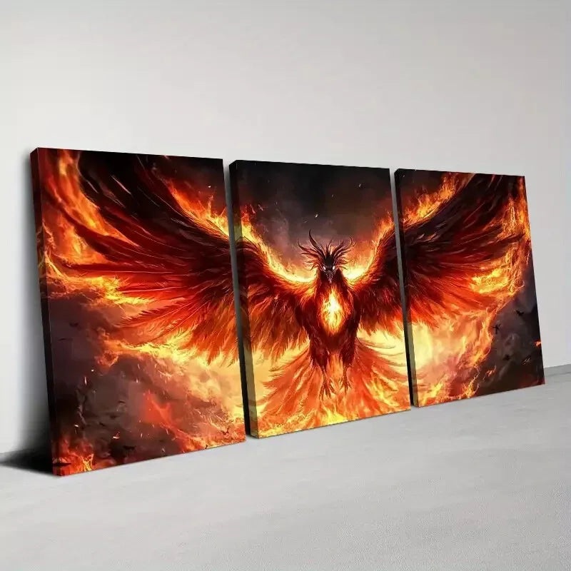 3pcs  Beautiful And Majestic Fiery Phoenix Wall Art Set Canvas Framed 50x70cm -  High Quality Print 100% Australian Made Wall Canvas Ready to Hang