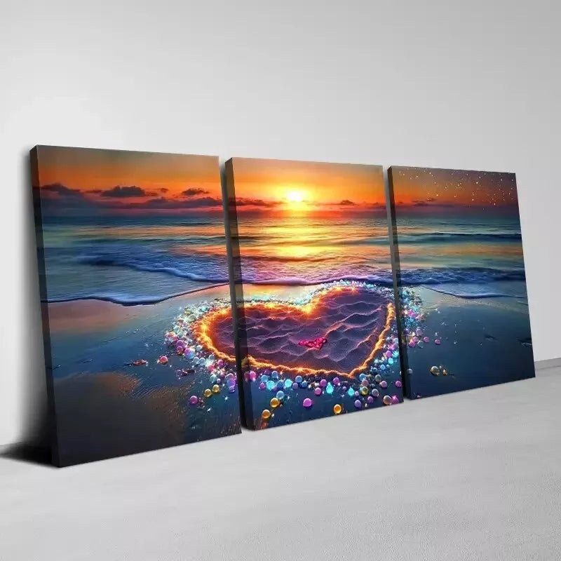 3pcs Beautiful Seaside View Love Stone  Art Set Canvas Framed 50x70cm -  High Quality Print 100% Australian Made Wall Canvas Ready to Hang