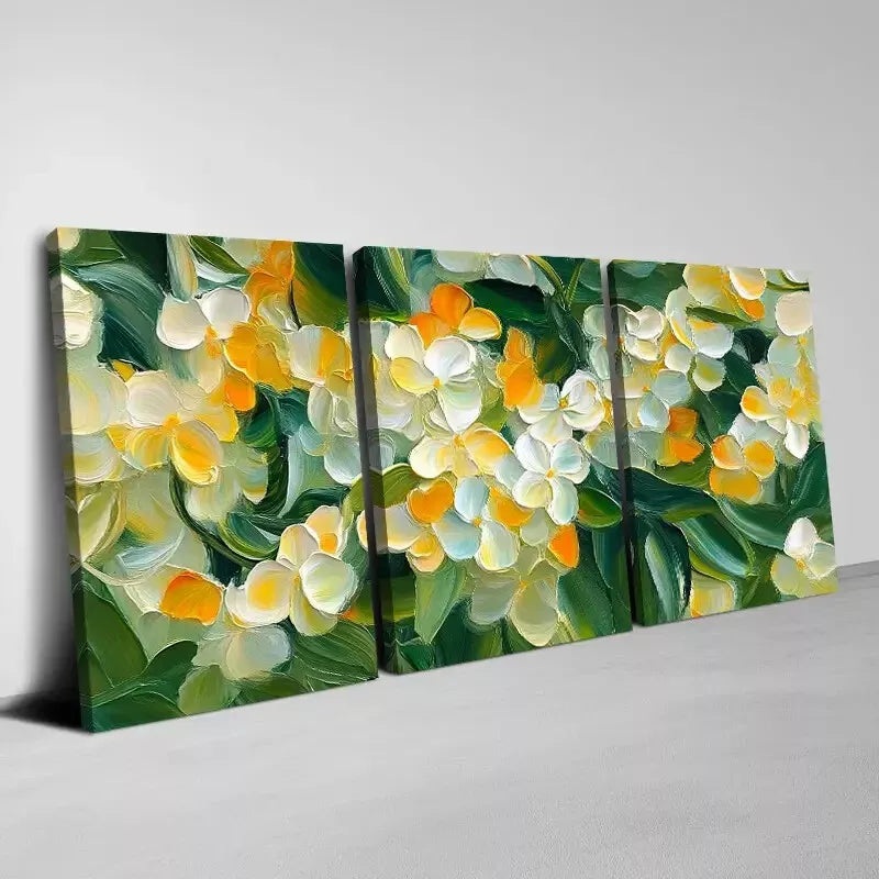 3pcs Beautiful Soft Flowers with Greenery  Art Set Canvas Framed 50x70cm -  High Quality Print 100% Australian Made Wall Canvas Ready to Hang