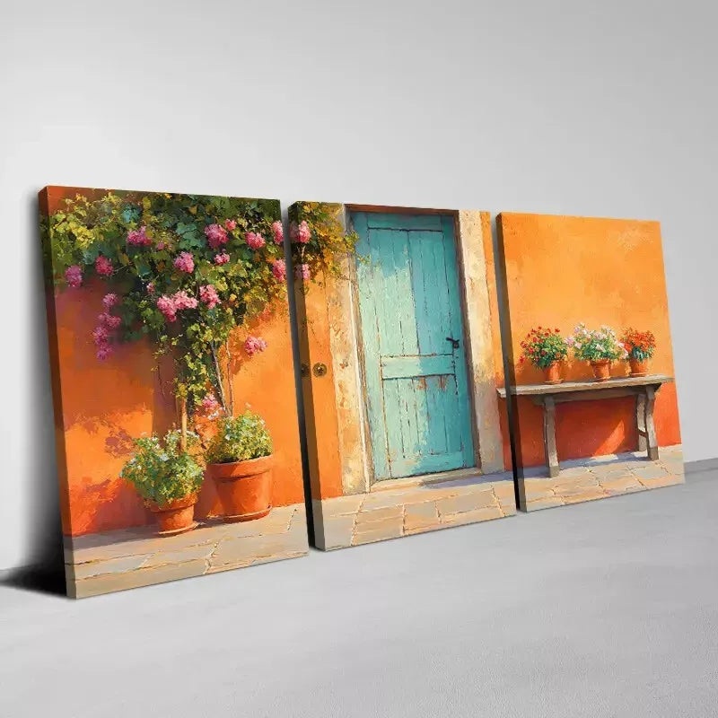 3pcs  Beautiful Vintage Front Door Flowers Wall Art Set Canvas Framed 50x70cm -  High Quality Print 100% Australian Made Wall Canvas Ready to Hang