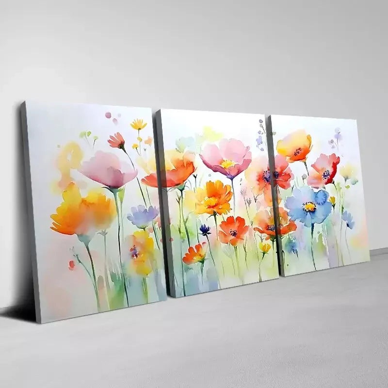 3pcs Beautiful Watercolor Colorful Flowers Art Set Canvas Framed 50x70cm -  High Quality Print 100% Australian Made Wall Canvas Ready to Hang