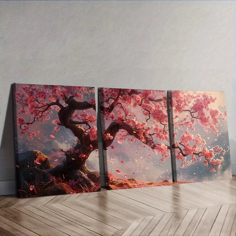 3pcs Cherry Tree Flowers Nature Wall Art Set Canvas Framed 50x70cm -  High Quality Print 100% Australian Made Wall Canvas Ready to Hang