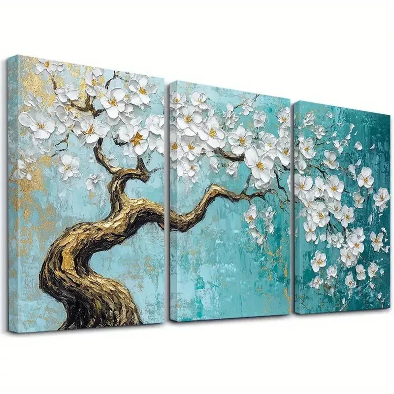 3pcs Classic Modern Landscape Cherry Blossom Art Set Canvas Framed 50x70cm -  High Quality Print 100% Australian Made Wall Canvas Ready to Hang