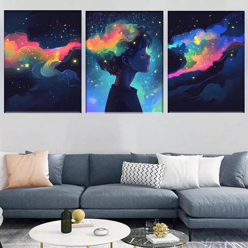 3pcs Colorful Abstract Dreamy Starry Sky Wall Art Set Canvas Framed 50x70cm -  High Quality Print 100% Australian Made Wall Canvas Ready to Hang