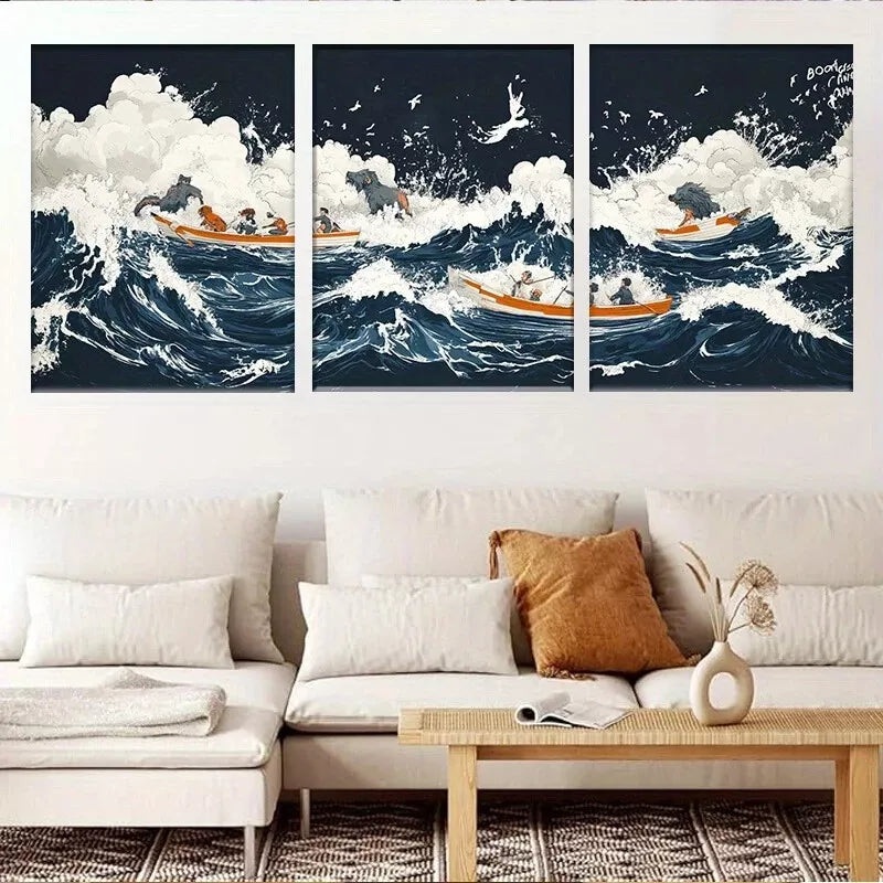 3pcs Colorful Thrilling Boat Ride Adventure  Wall Art Set Canvas Framed 50x70cm -  High Quality Print 100% Australian Made Wall Canvas Ready to Hang
