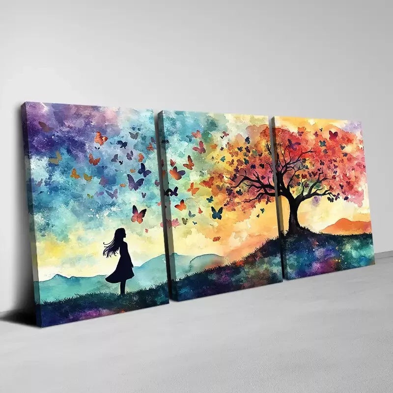 3pcs Colorful Tree Of Life And Butterfly Art Set Canvas Framed 50x70cm -  High Quality Print 100% Australian Made Wall Canvas Ready to Hang