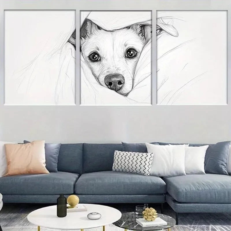 3pcs Cozy puppy Black and White Sketch Wall Art Set Canvas Framed 50x70cm -  High Quality Print 100% Australian Made Wall Canvas Ready to Hang