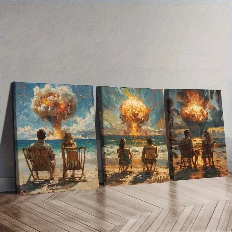 3pcs Dating Couple In The Beach An Explosion Wall Art Set Canvas Framed 50x70cm -  High Quality Print 100% Australian Made Wall Canvas Ready to Hang