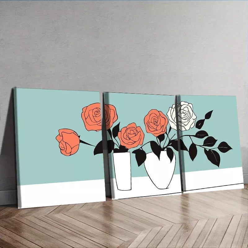 3pcs  Deco Modern Floral Canvas Wall Art Set Canvas Framed 50x70cm -  High Quality Print 100% Australian Made Wall Canvas Ready to Hang