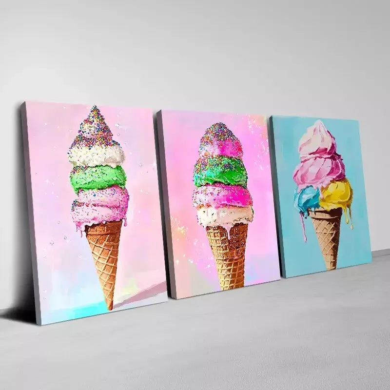 3pcs Delicious Colorful Ice Cream Art Set Canvas Framed 50x70cm -  High Quality Print 100% Australian Made Wall Canvas Ready to Hang