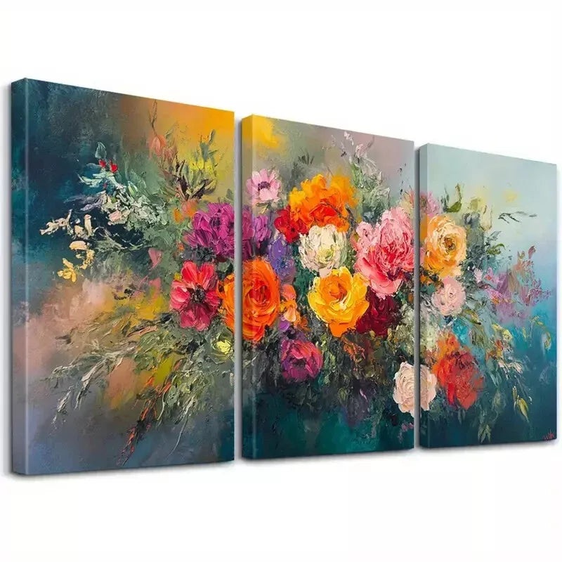 3pcs  Energetic Aesthetic Floral Brushstroke Art Set Canvas Framed 50x70cm -  High Quality Print 100% Australian Made Wall Canvas Ready to Hang