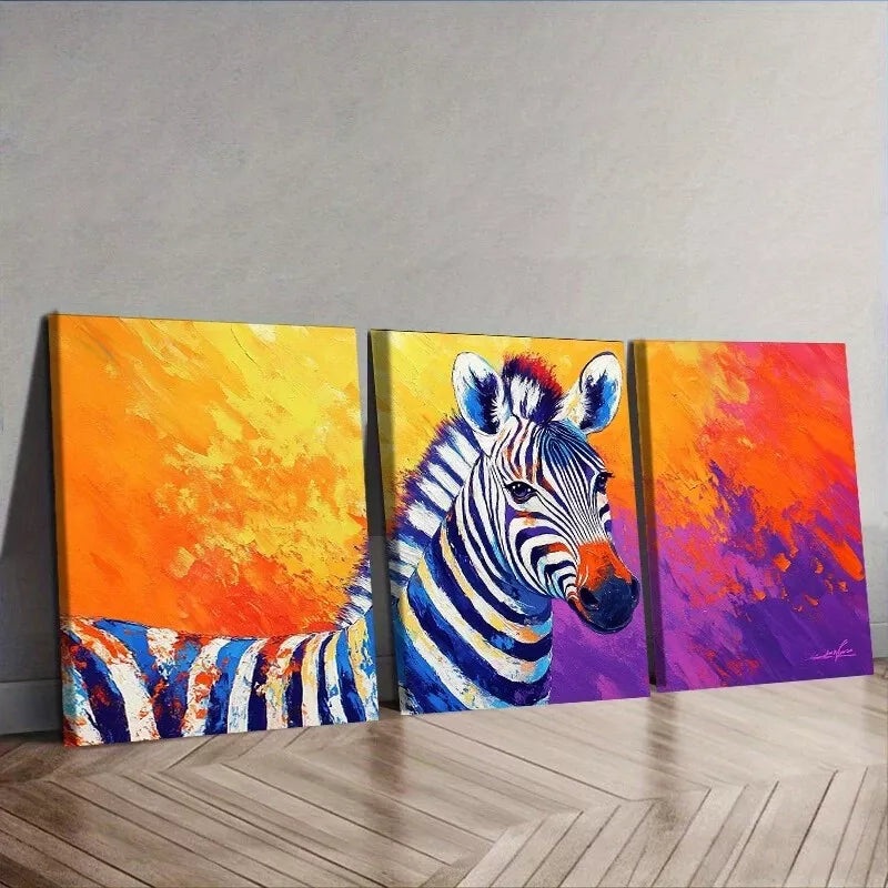 3pcs  Featuring Cats Colorful Background Wall Art Set Canvas Framed 50x70cm -  High Quality Print 100% Australian Made Wall Canvas Ready to Hang