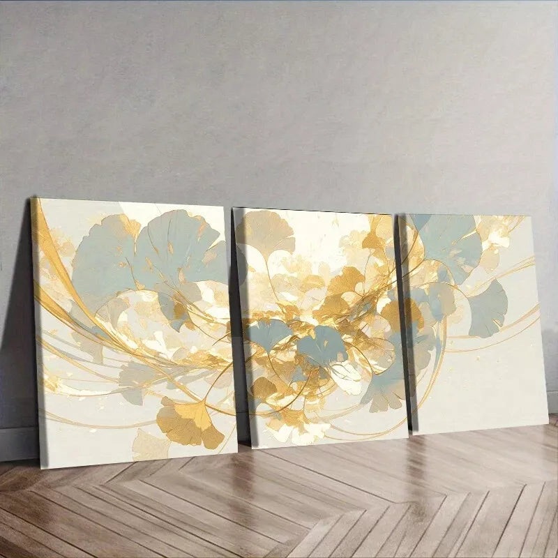 3pcs  Ginkgo Biloba Colorful Abstract Wall Art Set Canvas Framed 50x70cm -  High Quality Print 100% Australian Made Wall Canvas Ready to Hang
