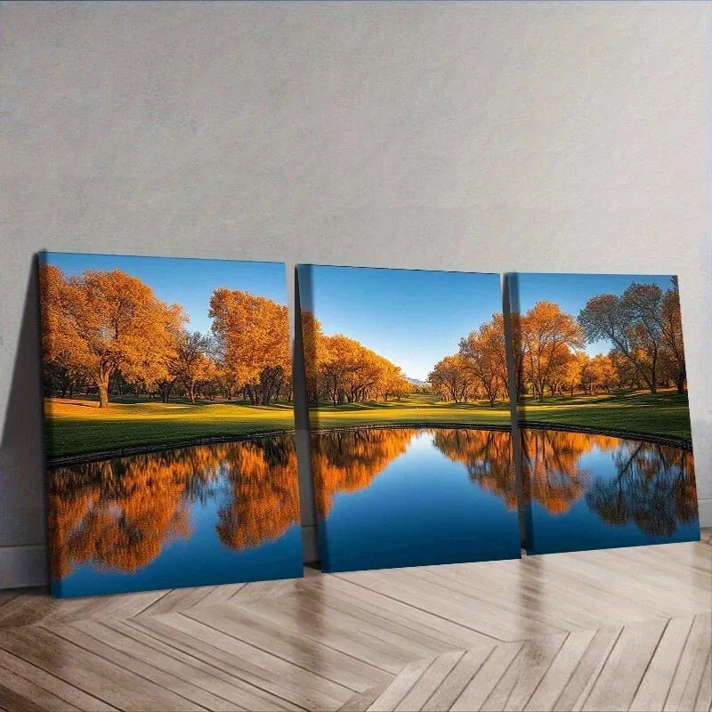 3pcs Golf Course Modern Art Deco Style Wall Art Set Canvas Framed 50x70cm -  High Quality Print 100% Australian Made Wall Canvas Ready to Hang